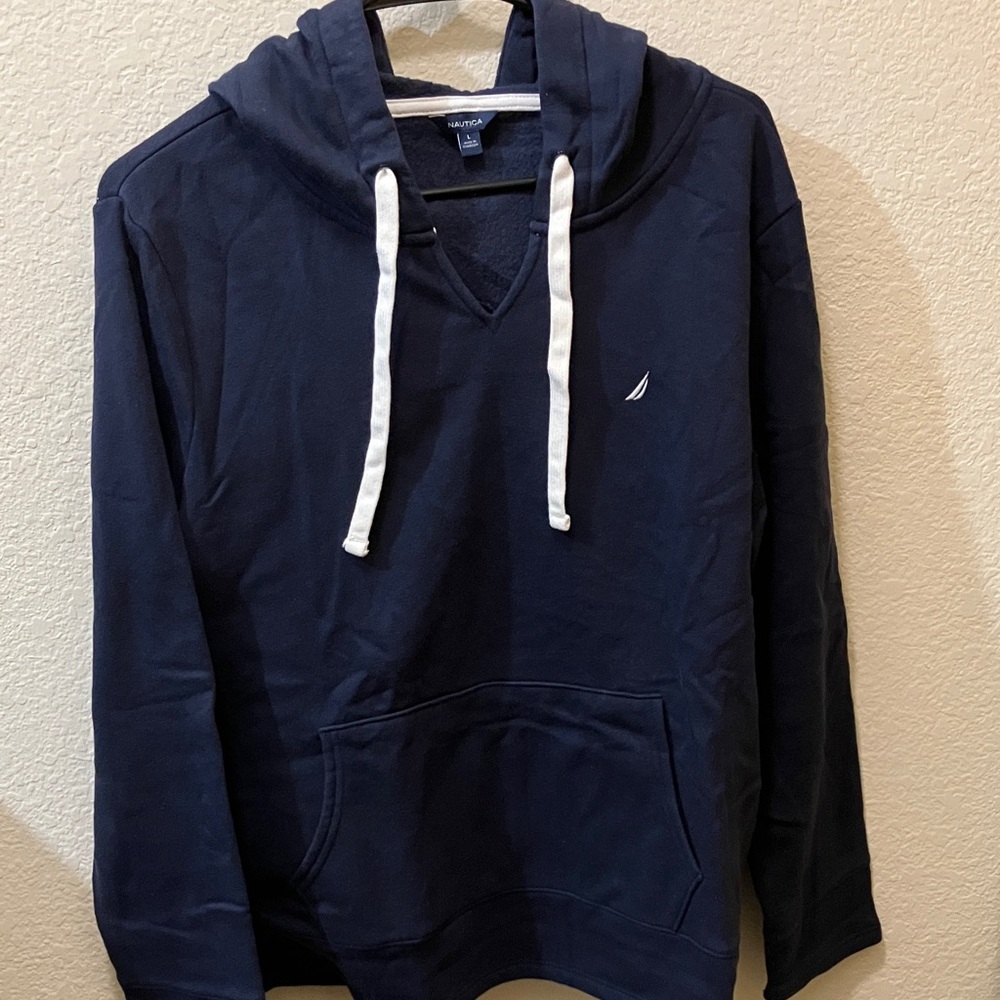 Nautica Men's Dark Blue Hoodie with White Accents
